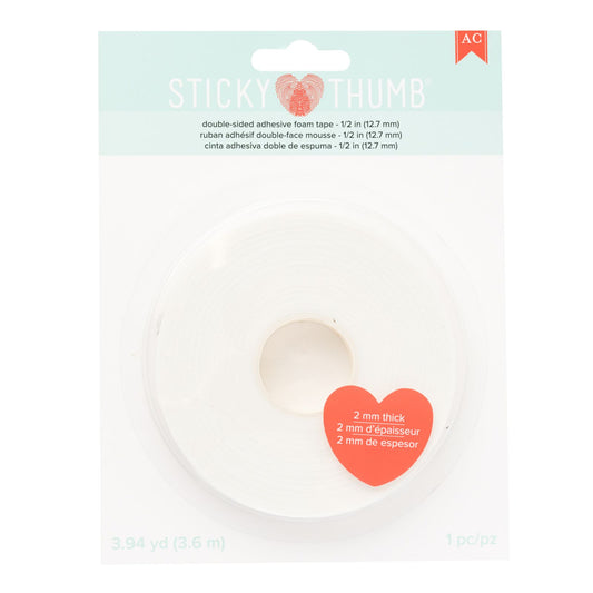 American Crafts - Sticky Thumb Collection - Adhesives - Double Sided Foam - White - 0.50 Inch x 3.94 Yards x 1mm